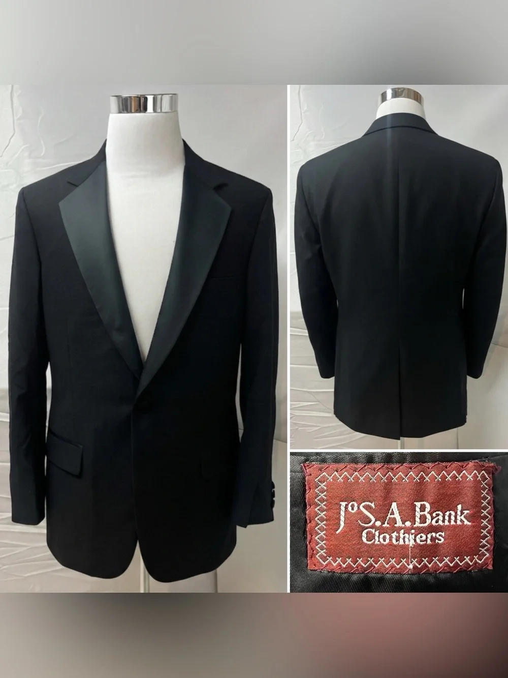 Jos. A. Bank Men's 42L Black Single Button Tuxedo Blazer Jacket Vintage USA Coat